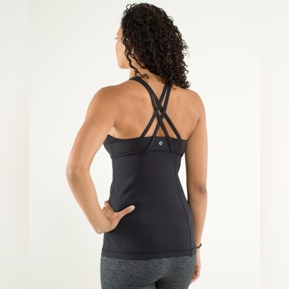 Lululemon Energy Tank Mesh Panel Long Longline Strappy Black Size 8 - Picture 1 of 9